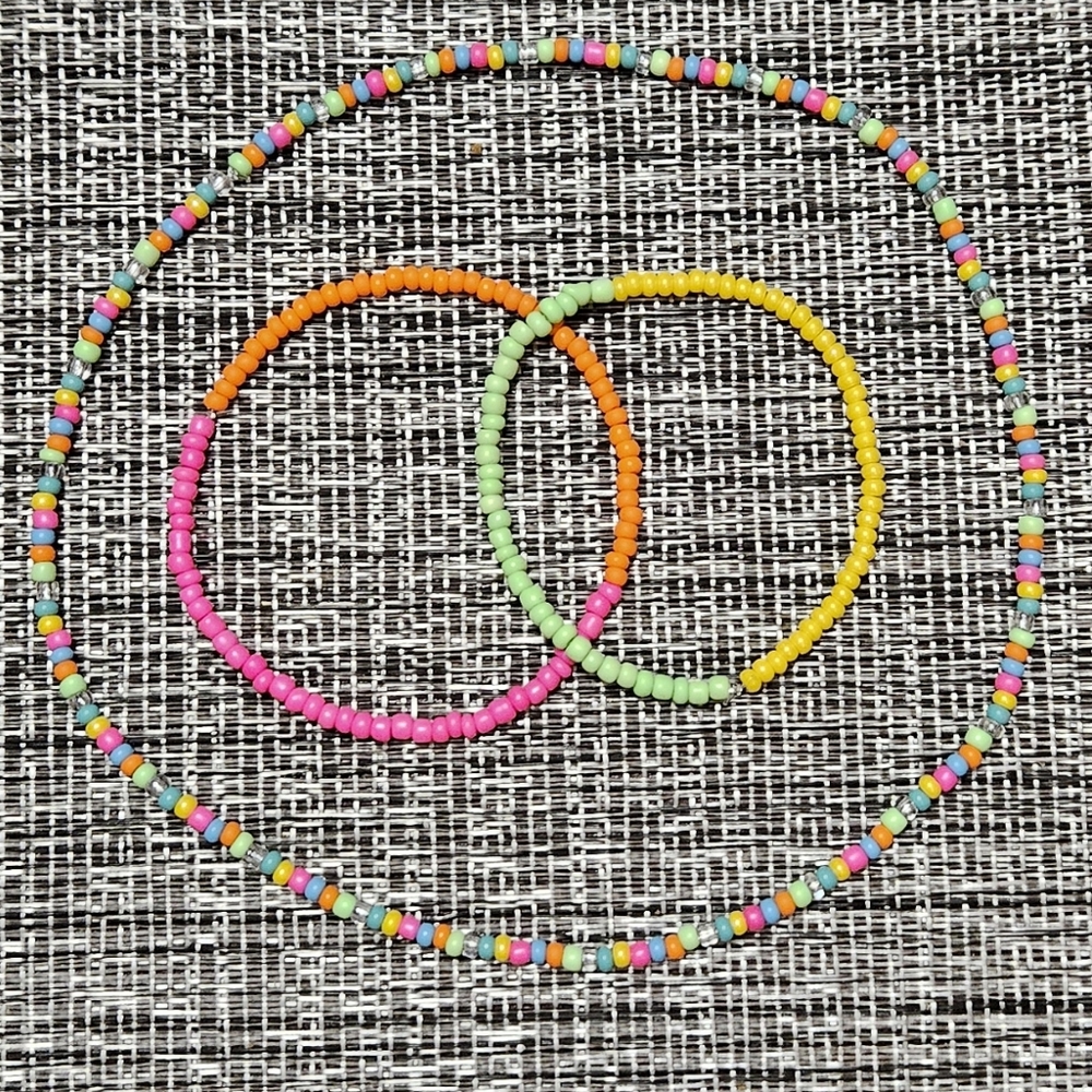Czech Glass Seed Bead Stretch Necklace, Anklet & Bracelet Set, Multi-Colored